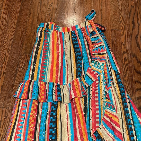 Verb pallavi singhee anthropologie Ruffled Eyelet Wrap Maxi Skirt size M - Picture 4 of 6